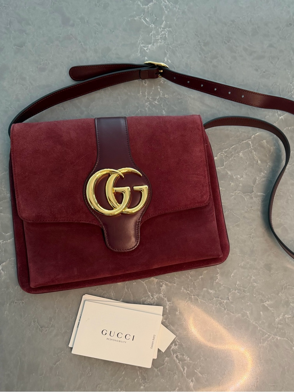 Gucci Burgundy Suede Medium Arli Crossbody Bag NWT
